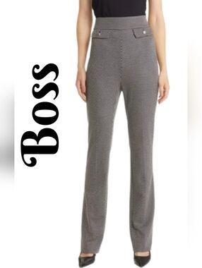 Hugo Boss Women's Tubeka Geo Print High Waist Knit Pants Sz 12 Black & White